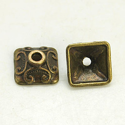 Antique Bronze Tibetan Style Caps, Square, Lead Free & Cadmium Free, Antique Bronze, 10x10x5mm, Hole: 2mm