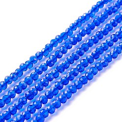 Bleu Chapelets de perles en verre transparentes  , facette, ronde, bleu, 3mm, Trou: 0.8mm, Environ 127~139 pcs/chapelet, 14.09~14.53 pouce (35.8~36.9 cm)