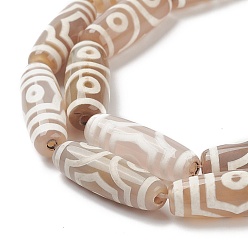 3-Eye Tibetan Style 3-Eye dZi Beads Strands, Natural Agate Beads, Dyed & Heated, Oval/Oblong, Antique White, 28~32x10~12.5mm, Hole: 2mm, about 10pcs/strand, 14.3~14.5 inch(36.5~37cm)