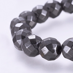 Hematite Plated Magnetic Synthetic Hematite Beaded Stretch Bracelets, Round, Faceted, Hematite Plated, 2 inch(51mm)