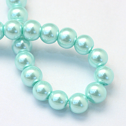 Aquamarine Baking Painted Glass Pearl Bead Strands, Pearlized, Round, Aquamarine, 3~4mm, Hole: 0.5mm, about 195pcs/strand, 23.6 inch