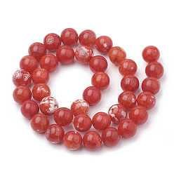 Red Dyed Natural Crackle Agate Beads Strands, Round, Red, 10~11mm, Hole: 1mm, about 38pcs/strand, 15.1 inch