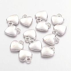 Silver Tibetan Style Alloy Charms, Lead Free & Cadmium Free & Nickel Free, Heart, Silver Color Plated, about 12mm long, 10mm wide, 2.5mm thick, hole: 2mm