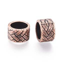Red Copper Tibetan Style Alloy Beads, Large Hole Beads, Column, Red Copper, 13x8mm, Hole: 10mm