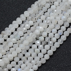 Rainbow Moonstone Natural Rainbow Moonstone Beads Strands, Round, Faceted, 4mm, Hole: 0.7mm, about 94pcs/strand, 15.35 inch(39cm)