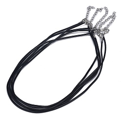 Black Waxed Cotton Cord Necklace Making, with Alloy Lobster Claw Clasps and Iron End Chains, Platinum, Black, 17.3 inch