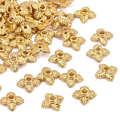 Golden Tibetan Style Alloy Bead Caps, Flower, 4-Petal, Cadmium Free & Nickel Free & Lead Free, Golden, 6x6x2mm, Hole: 1mm