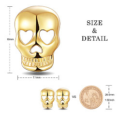 Золотой Серьги-гвоздики shegrace 925 из стерлингового серебра, для Хэллоуина, череп, золотые, 10x7.1 мм