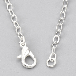 Silver Brass Cable Chain Necklace Making, with Lobster Claw Clasps, Silver Color Plated, 32 inch(81.5cm)
