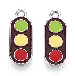 Colorful Platinum Plated Alloy Pendants, with Enamel, Traffic Light, Colorful, 20.5x8x1.5mm, Hole: 2mm