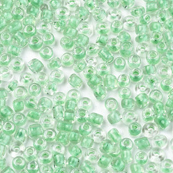 Светло-зеленый 8/0 стакан бисер, прозрачные цвета внутри, круглое отверстие, круглые, светло-зеленый, 8/0, 3~4x2~3 мм, отверстия: 0.8 мм, около 15000 шт / мешок