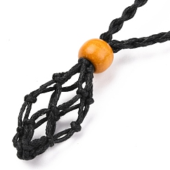Noir Fabrication de collier de pochette en macramé de cordon ciré tressé réglable, pierre interchangeable, avec des perles en bois  , noir, 30.31~36.22 pouces (770~920 mm)