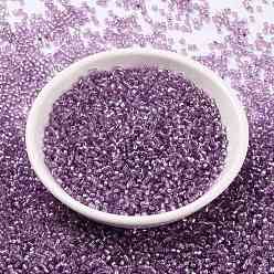 Темно-Фиолетовый Цилиндрический бисер, серебряная линия, круглое отверстие, единый размер, темно-фиолетовый, 2x1.5 мм, отверстие : 0.8 мм, около 40000 шт / упаковка, о 450 г / мешок