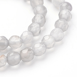 Grey Agate Natural Grey Agate Beads Strands, Faceted Round, Gray, 4mm, Hole: 1mm, about 45pcs/strand, 7 inch