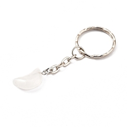 Mixed Stone Natural & Synthetic Mixed Gemstone Keychain, with Platinum Plated Iron Split Key Rings, Moon, 71mm