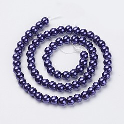 Bleu Ardoise Foncé Brins de perles de verre teints écologiques, Grade a, ronde, cordon en coton fileté, bleu foncé, 6mm, Trou: 1.2~1.5mm, Environ 70 pcs/chapelet, 15.7 pouce