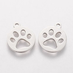 Stainless Steel Color 304 Stainless Steel Charms, Flat Round with Animal Claw, Stainless Steel Color, 14x12x1.2mm, Hole: 1.5mm