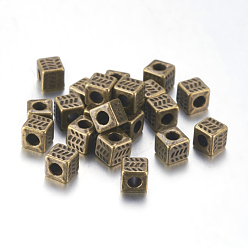 Antique Bronze Tibetan Style Alloy Spacer Beads, Cube, Antique Bronze, Lead Free & Cadmium Free, 4.5x4.5x4.5mm, Hole: 2.5mm