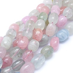 Mixed Color Natural Morganite Beads Strands, Grade A, Drum, Mixed Color, 13~14x10~11mm, Hole: 1mm, about 28pcs/strand, 15.75 inch(40cm)