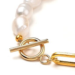 Golden Natural Baroque Pearl Keshi Pearl Bracelets & Necklaces Sets, with Unwelded Iron Paperclip Chains and Brass Crimp Beads, 304 Stainless Steel Toggle Clasps, Golden, 7-3/4 inch(19.8cm), 17.48 inch(44.4cm), 2pcs/set