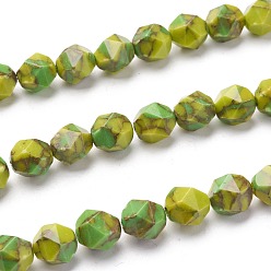 Jaune Vert Perles de turquoise ligne or synthétique, étoiles coupées perles rondes, facette, teint, jaune vert, 7.5~8mm, Trou: 1.2mm, Environ 47 pcs/chapelet, 15.55 pouce (39 cm)