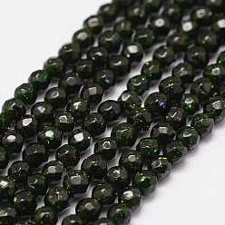 Green Goldstone Synthetic Green Goldstone Beads Strands, Dyed & Heated, Faceted(64 Facets), Round Bead, 4mm, Hole: 0.8mm, 99pcs/strand, 15.7 inch