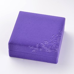 Mixed Color Square Velvet Bracelets Boxes, Jewelry Gift Boxes, Flower Pattern, Mixed Color, 10.1x10x4.3cm