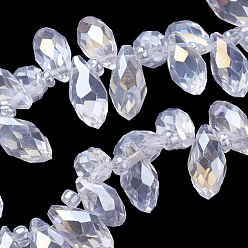 Clear AB Electroplate Glass Faceted Teardrop Beads Strands, Top Drilled Beads, AB Color Plated, Clear AB, 11.5~13x6mm, Hole: 1mm, about 92~95pcs/strand, 16.5 inch
