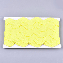 Yellow Polyester Ribbons, Wave Shape, Yellow, 38~40mm, 10yard/card