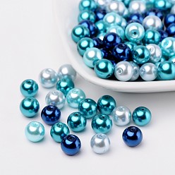 Mixed Color Carribean Blue Mix Pearlized Glass Pearl Beads, Mixed Color, 8mm, Hole: 1mm, about 100pcs/bag