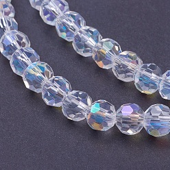 Clear AB Electroplate Glass Beads Strands, AB Color, Faceted(32 Facets), Round, Clear AB, 6mm, Hole: 1.2mm, about 88~91pcs/strand, 19.49 inch~20.08 inch(49.5~51cm)