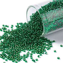 (36) Silver Lined Green Emerald Toho perles de rocaille rondes, perles de rocaille japonais, (36) émeraude verte doublée d'argent, 15/0, 1.5mm, Trou: 0.7mm, environ15000 pcs / 50 g