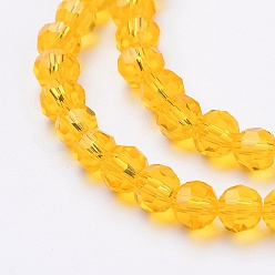 Or Chapelets de perles en verre, à facettes (32 facettes), ronde, or, 4mm, Trou: 1mm, Environ 98 pcs/chapelet, 13.7 pouce