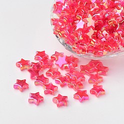 Fuchsia Eco-Friendly Transparent Acrylic Beads, Star, Rose, AB Color, about 10mm in diameter, 4mm thick, hole:1.5mm. about 2140pcs/500g