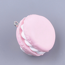 Pink Handmade Polymer Clay Pendants, Macarons with Bowknot, Pink, 28~30x25~26x16~21mm, Hole: 2mm