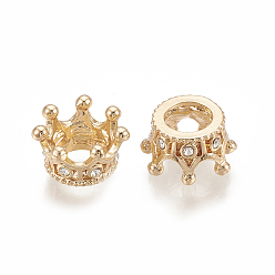 Doré  Perles européennes en alliage, Perles avec un grand trou   , avec strass, couronne, cristal, or, 11.5x6mm, Trou: 5mm