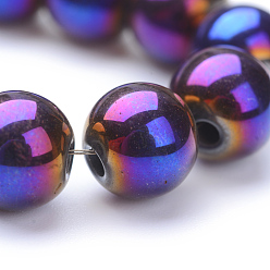 Plaqué Violet Non-magnétiques perles d'hématite synthétique brins, Grade a, ronde, pourpre plaqué, 4mm, Trou: 1mm, Environ 95~100 pcs/chapelet, 15.5 pouce