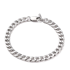 Stainless Steel Color Men's Fashionable 304 Stainless Steel Cuban Link Chain Bracelets, with Lobster Claw Clasps, Stainless Steel Color, 8-3/8 inch(21.3cm)