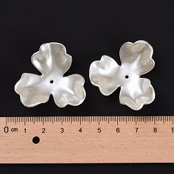 Creamy White 3-Petal Flower ABS Plastic Imitation Pearl Bead Caps, Creamy White, 35x38x12mm, Hole: 2mm