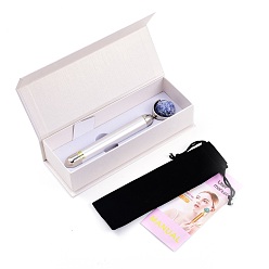 Silver Natural Sodalite Massage Tool Skin Care, Facial Rollers, with Plastic Findings, Silver, 156x30~31x16~26mm