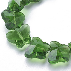 Green Transparent Glass Beads, Faceted, Butterfly, Green, 12x14.5x7.5mm, Hole: 1mm