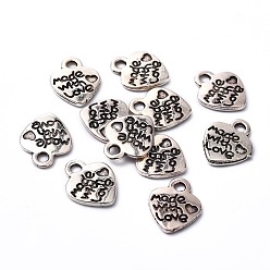 Antique Silver Ideas for Valentines Day Gifts Tibetan Style Alloy Pendants, Cadmium Free & Nickel Free & Lead Free, Heart with Made with Love, Antique Silver, 12.2x10x1.8mm, Hole: 2mm