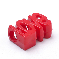 Red Opaque Acrylic European Beads, Large Hole, Word Love, Red, 16.5x11.5x7mm, Hole: 5mm, about 600pcs/500g