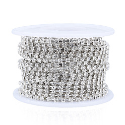 Crystal Silver Plated Brass Rhinestone Strass Chains, Rhinestone Cup Chains, Soldered, with Spool, Crystal, 3mm, about 32.81 Feet(10m)/Roll