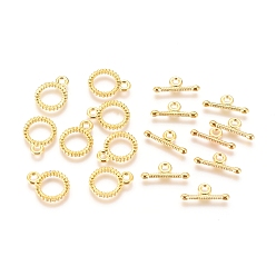 Golden Alloy Toggle Clasps, Ring, Golden, Ring: 13x10x1.5mm, Hole: 1.6mm, Bar: 14x5.5x1.5mm, Hole: 1.8mm