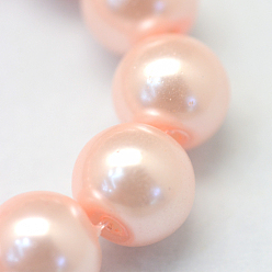 PeachPuff Baking Painted Glass Pearl Bead Strands, Pearlized, Round, PeachPuff, 3~4mm, Hole: 0.5mm, about 195pcs/strand, 23.6 inch