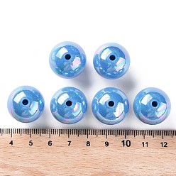 Bleu Ciel Foncé Perles acryliques opaques, de couleur plaquée ab , ronde, bleu profond du ciel, 20x19mm, Trou: 2~3mm, environ111 pcs / 500 g