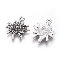 Antique Silver Tibetan Style Alloy Pendants, Cadmium Free & Nickel Free & Lead Free, Edelweiss, Antique Silver, 21x16x2.5mm, Hole: 1mm