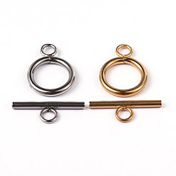 Mixed Color 304 Stainless Steel Ring Toggle Clasps, Mixed Color, Ring: 19x14x2mm, Bar: 20x7x2mm, Hole: 3mm