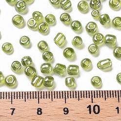 Yellow Green Glass Seed Beads, Trans. Colours Lustered, Round, Yellow Green, 4mm, Hole: 1.5mm, about 500pcs/50g, 50g/bag, 18bags/2pounds